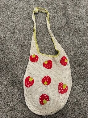 Urban Outfitters Cream Crochet Strawberry Tote with Red & Lime Accents